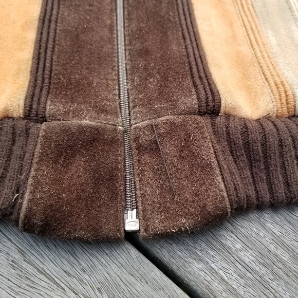 Vintage 70s Suede Leather Sweater Jacket Mens Medium Brown Orange Retro Stripe - Picture 9 of 15